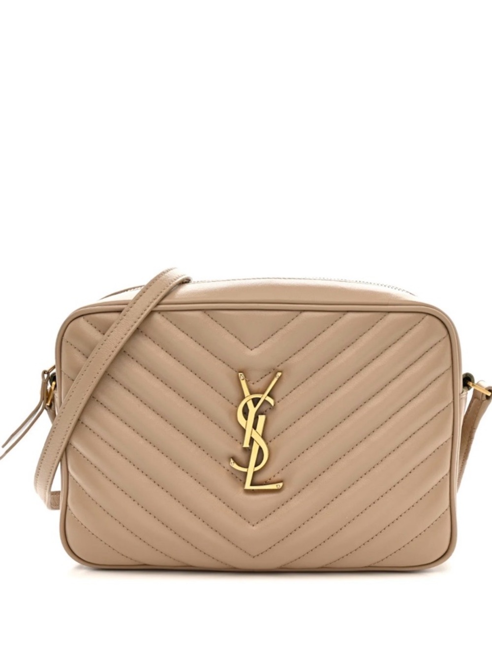 Saint Laurent Taupe Quilted Leather Camera Crossbody with Gold YSL